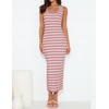image:imageZESICA Womens Summer Sleeveless Ribbed Knit Bodycon Midi Dresses  Casual Striped Square Neck Slim Fit Sundress Comfy Soft Stretch Long Tank Dresses Daily Beach Vacation Outfits ClothesPink