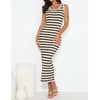 image:imageZESICA Womens Summer Sleeveless Ribbed Knit Bodycon Midi Dresses  Casual Striped Square Neck Slim Fit Sundress Comfy Soft Stretch Long Tank Dresses Daily Beach Vacation Outfits ClothesApricot