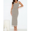 image:imageZESICA Womens Summer Sleeveless Ribbed Knit Bodycon Midi Dresses  Casual Striped Square Neck Slim Fit Sundress Comfy Soft Stretch Long Tank Dresses Daily Beach Vacation Outfits ClothesApricot