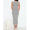 image:imageZESICA Womens Summer Sleeveless Ribbed Knit Bodycon Midi Dresses  Casual Striped Square Neck Slim Fit Sundress Comfy Soft Stretch Long Tank Dresses Daily Beach Vacation Outfits ClothesWhite