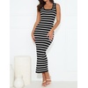 image:imageZESICA Womens Summer Sleeveless Ribbed Knit Bodycon Midi Dresses  Casual Striped Square Neck Slim Fit Sundress Comfy Soft Stretch Long Tank Dresses Daily Beach Vacation Outfits ClothesBlack