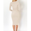image:imageZESICA Womens V Neck 2026 Fall Sweater Dress  Bodycon Slimming Long Sleeve Ribbed Knit Tie Waist Classy Holiday Work Office Winter Midi DressesApricot