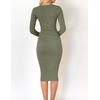 image:imageZESICA Womens V Neck 2026 Fall Sweater Dress  Bodycon Slimming Long Sleeve Ribbed Knit Tie Waist Classy Holiday Work Office Winter Midi DressesArmygreen
