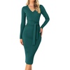 image:imageZESICA Womens V Neck 2026 Fall Sweater Dress  Bodycon Slimming Long Sleeve Ribbed Knit Tie Waist Classy Holiday Work Office Winter Midi DressesDarkgreen