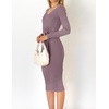image:imageZESICA Womens V Neck 2026 Fall Sweater Dress  Bodycon Slimming Long Sleeve Ribbed Knit Tie Waist Classy Holiday Work Office Winter Midi DressesDarkviolet