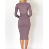 image:imageZESICA Womens V Neck 2026 Fall Sweater Dress  Bodycon Slimming Long Sleeve Ribbed Knit Tie Waist Classy Holiday Work Office Winter Midi DressesDarkviolet