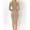 image:imageZESICA Womens V Neck 2026 Fall Sweater Dress  Bodycon Slimming Long Sleeve Ribbed Knit Tie Waist Classy Holiday Work Office Winter Midi DressesKhaki