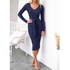image:imageZESICA Womens V Neck 2026 Fall Sweater Dress  Bodycon Slimming Long Sleeve Ribbed Knit Tie Waist Classy Holiday Work Office Winter Midi DressesNavy