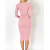image:imageZESICA Womens V Neck 2026 Fall Sweater Dress  Bodycon Slimming Long Sleeve Ribbed Knit Tie Waist Classy Holiday Work Office Winter Midi DressesPink