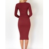 image:imageZESICA Womens V Neck 2026 Fall Sweater Dress  Bodycon Slimming Long Sleeve Ribbed Knit Tie Waist Classy Holiday Work Office Winter Midi DressesRed