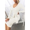 image:imageZESICA Womens V Neck 2026 Fall Sweater Dress  Bodycon Slimming Long Sleeve Ribbed Knit Tie Waist Classy Holiday Work Office Winter Midi DressesWhite
