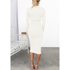 image:imageZESICA Womens V Neck 2026 Fall Sweater Dress  Bodycon Slimming Long Sleeve Ribbed Knit Tie Waist Classy Holiday Work Office Winter Midi DressesWhite