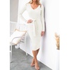 image:imageZESICA Womens V Neck 2026 Fall Sweater Dress  Bodycon Slimming Long Sleeve Ribbed Knit Tie Waist Classy Holiday Work Office Winter Midi DressesWhite