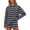 image:imageZESICA Womens 2 Piece Striped Short Sets Fall Lounge Outfit  Long Sleeve Tops and Shorts Loose Fit Comfy Matching Sets Cute Pajamas Airport Travel ClothesNavy