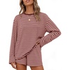 image:imageZESICA Womens 2 Piece Striped Short Sets Fall Lounge Outfit  Long Sleeve Tops and Shorts Loose Fit Comfy Matching Sets Cute Pajamas Airport Travel ClothesPink