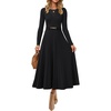 image:imageZESICA Womens Fall Long Sleeve Pleated Midi Sweater Dresses  2026 Fall Winter Clothes Crewneck Soft Knit Fabric Removable Belted Waist High Waist Flowy A Line Wedding Guest DressesBlack