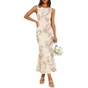 image:imageZESICA Womens Floral Mesh Slit Bodycon Wedding Guest Cocktail Midi Dress  2026 Summer Sleeveless Semi Formal Party Elegant Bridal Shower Bridesmaid Sexy Prom Beach Vacation Birthday DressesAlmond
