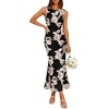 image:imageZESICA Womens Floral Mesh Slit Bodycon Wedding Guest Cocktail Midi Dress  2026 Summer Sleeveless Semi Formal Party Elegant Bridal Shower Bridesmaid Sexy Prom Beach Vacation Birthday DressesBlack