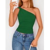 image:imageZESICA Womens 2026 Summer One Shoulder Sleeveless Floral Going Out Tops  Slim Fitted Off Shoulder Shirts Asymmetrical Neck Top Cute Trendy Fashion Tee Shirt Elegant Y2k OutfitsSolidgreen