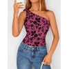image:imageZESICA Womens 2026 Summer One Shoulder Sleeveless Floral Going Out Tops  Slim Fitted Off Shoulder Shirts Asymmetrical Neck Top Cute Trendy Fashion Tee Shirt Elegant Y2k OutfitsRose