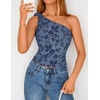 image:imageZESICA Womens 2026 Summer One Shoulder Sleeveless Floral Going Out Tops  Slim Fitted Off Shoulder Shirts Asymmetrical Neck Top Cute Trendy Fashion Tee Shirt Elegant Y2k OutfitsDustyblue