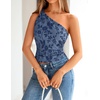 image:imageZESICA Womens 2026 Summer One Shoulder Sleeveless Floral Going Out Tops  Slim Fitted Off Shoulder Shirts Asymmetrical Neck Top Cute Trendy Fashion Tee Shirt Elegant Y2k OutfitsDustyblue