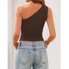 image:imageZESICA Womens 2026 Summer One Shoulder Sleeveless Floral Going Out Tops  Slim Fitted Off Shoulder Shirts Asymmetrical Neck Top Cute Trendy Fashion Tee Shirt Elegant Y2k OutfitsSolidbrown
