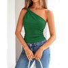 image:imageZESICA Womens 2026 Summer One Shoulder Sleeveless Floral Going Out Tops  Slim Fitted Off Shoulder Shirts Asymmetrical Neck Top Cute Trendy Fashion Tee Shirt Elegant Y2k OutfitsSolidgreen