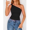 image:imageZESICA Womens 2026 Summer One Shoulder Sleeveless Floral Going Out Tops  Slim Fitted Off Shoulder Shirts Asymmetrical Neck Top Cute Trendy Fashion Tee Shirt Elegant Y2k OutfitsSolidblack