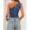 image:imageZESICA Womens 2026 Summer One Shoulder Sleeveless Floral Going Out Tops  Slim Fitted Off Shoulder Shirts Asymmetrical Neck Top Cute Trendy Fashion Tee Shirt Elegant Y2k OutfitsDustyblue