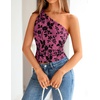 image:imageZESICA Womens 2026 Summer One Shoulder Sleeveless Floral Going Out Tops  Slim Fitted Off Shoulder Shirts Asymmetrical Neck Top Cute Trendy Fashion Tee Shirt Elegant Y2k OutfitsRose