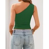 image:imageZESICA Womens 2026 Summer One Shoulder Sleeveless Floral Going Out Tops  Slim Fitted Off Shoulder Shirts Asymmetrical Neck Top Cute Trendy Fashion Tee Shirt Elegant Y2k OutfitsSolidgreen