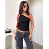image:imageZESICA Womens 2026 Summer One Shoulder Sleeveless Floral Going Out Tops  Slim Fitted Off Shoulder Shirts Asymmetrical Neck Top Cute Trendy Fashion Tee Shirt Elegant Y2k OutfitsSolidblack