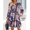 image:imageZESICA Womens Fall Floral Long Sleeve Wedding Guest Mini Dress  With Pockets V Neck ALine Ruched Waist Double Lined Flowy Short Dress Going Out OutfitsRoyal