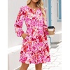 image:imageZESICA Womens Fall Floral Long Sleeve Wedding Guest Mini Dress  With Pockets V Neck ALine Ruched Waist Double Lined Flowy Short Dress Going Out OutfitsRed