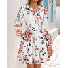 image:imageZESICA Womens Fall Floral Long Sleeve Wedding Guest Mini Dress  With Pockets V Neck ALine Ruched Waist Double Lined Flowy Short Dress Going Out OutfitsIvory