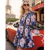 image:imageZESICA Womens Fall Floral Long Sleeve Wedding Guest Mini Dress  With Pockets V Neck ALine Ruched Waist Double Lined Flowy Short Dress Going Out OutfitsRoyal