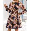 image:imageZESICA Womens Fall Floral Long Sleeve Wedding Guest Mini Dress  With Pockets V Neck ALine Ruched Waist Double Lined Flowy Short Dress Going Out OutfitsBrown