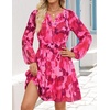 image:imageZESICA Womens Fall Floral Long Sleeve Wedding Guest Mini Dress  With Pockets V Neck ALine Ruched Waist Double Lined Flowy Short Dress Going Out OutfitsRose