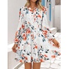 image:imageZESICA Womens Fall Floral Long Sleeve Wedding Guest Mini Dress  With Pockets V Neck ALine Ruched Waist Double Lined Flowy Short Dress Going Out OutfitsIvory