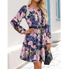 image:imageZESICA Womens Fall Floral Long Sleeve Wedding Guest Mini Dress  With Pockets V Neck ALine Ruched Waist Double Lined Flowy Short Dress Going Out OutfitsRoyal