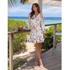 image:imageZESICA Womens Fall Floral Long Sleeve Wedding Guest Mini Dress  With Pockets V Neck ALine Ruched Waist Double Lined Flowy Short Dress Going Out OutfitsIvory