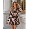 image:imageZESICA Womens Fall Floral Long Sleeve Wedding Guest Mini Dress  With Pockets V Neck ALine Ruched Waist Double Lined Flowy Short Dress Going Out OutfitsBrown