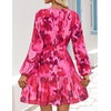 image:imageZESICA Womens Fall Floral Long Sleeve Wedding Guest Mini Dress  With Pockets V Neck ALine Ruched Waist Double Lined Flowy Short Dress Going Out OutfitsRose