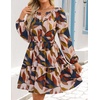 image:imageZESICA Womens Fall Floral Long Sleeve Wedding Guest Mini Dress  With Pockets V Neck ALine Ruched Waist Double Lined Flowy Short Dress Going Out OutfitsBrown