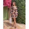 image:imageZESICA Womens Fall Floral Long Sleeve Wedding Guest Mini Dress  With Pockets V Neck ALine Ruched Waist Double Lined Flowy Short Dress Going Out OutfitsBrown