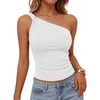 image:imageZESICA Womens 2026 Summer One Shoulder Sleeveless Floral Going Out Tops  Slim Fitted Off Shoulder Shirts Asymmetrical Neck Top Cute Trendy Fashion Tee Shirt Elegant Y2k OutfitsSolidwhite