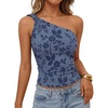 image:imageZESICA Womens 2026 Summer One Shoulder Sleeveless Floral Going Out Tops  Slim Fitted Off Shoulder Shirts Asymmetrical Neck Top Cute Trendy Fashion Tee Shirt Elegant Y2k OutfitsDustyblue