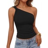 image:imageZESICA Womens 2026 Summer One Shoulder Sleeveless Floral Going Out Tops  Slim Fitted Off Shoulder Shirts Asymmetrical Neck Top Cute Trendy Fashion Tee Shirt Elegant Y2k OutfitsSolidblack