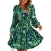 image:imageZESICA Womens Fall Floral Long Sleeve Wedding Guest Mini Dress  With Pockets V Neck ALine Ruched Waist Double Lined Flowy Short Dress Going Out OutfitsDarkgreen
